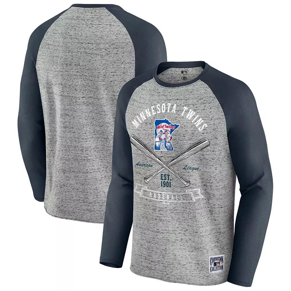 Men's Darius Rucker Collection by Fanatics Heather Gray Minnesota Twins Raw Edge Raglan Long Sleeve Baseball T-Shirt,  Product Image