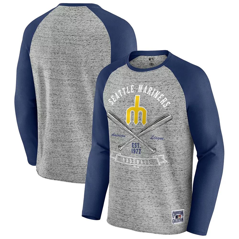 Men's Darius Rucker Collection by Fanatics  Heather Gray Seattle Mariners Raw Edge Raglan Long Sleeve Baseball T-Shirt, Size: Small, Grey Product Image