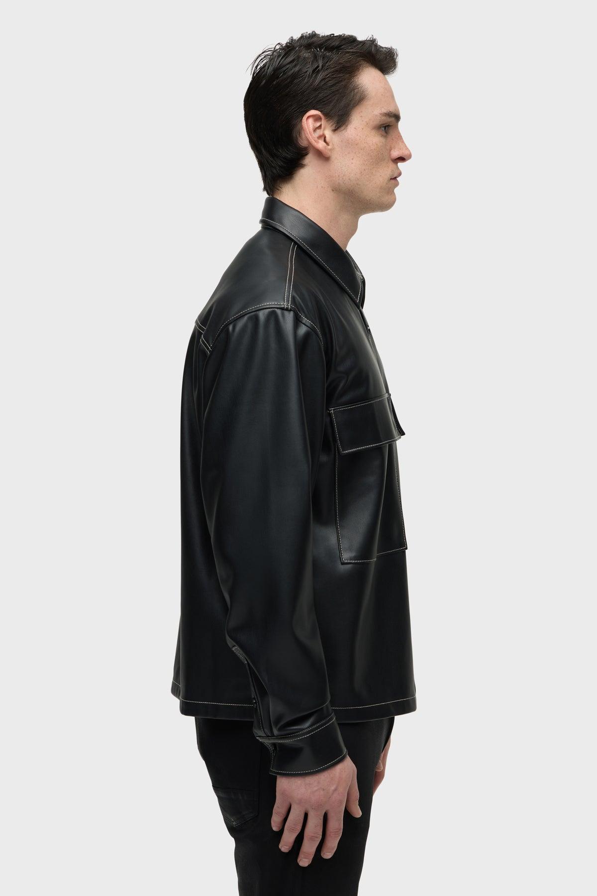 Vegan Leather Shirt Jacket Male Product Image