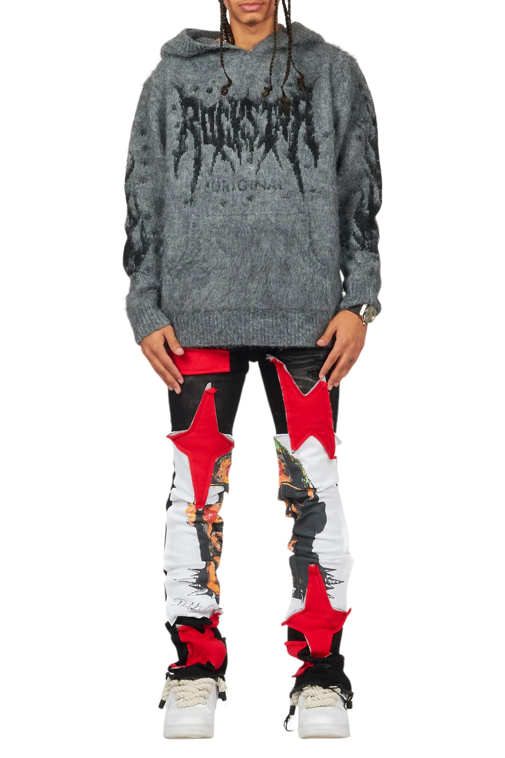 Savage Black/Red Patchwork Stacked Flare Jean Male Product Image