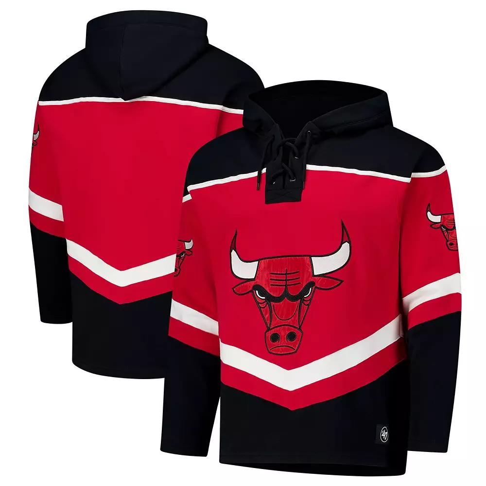 Men's '47 Red Chicago Bulls Layup Lacer Pullover Hoodie, Size: Large Product Image