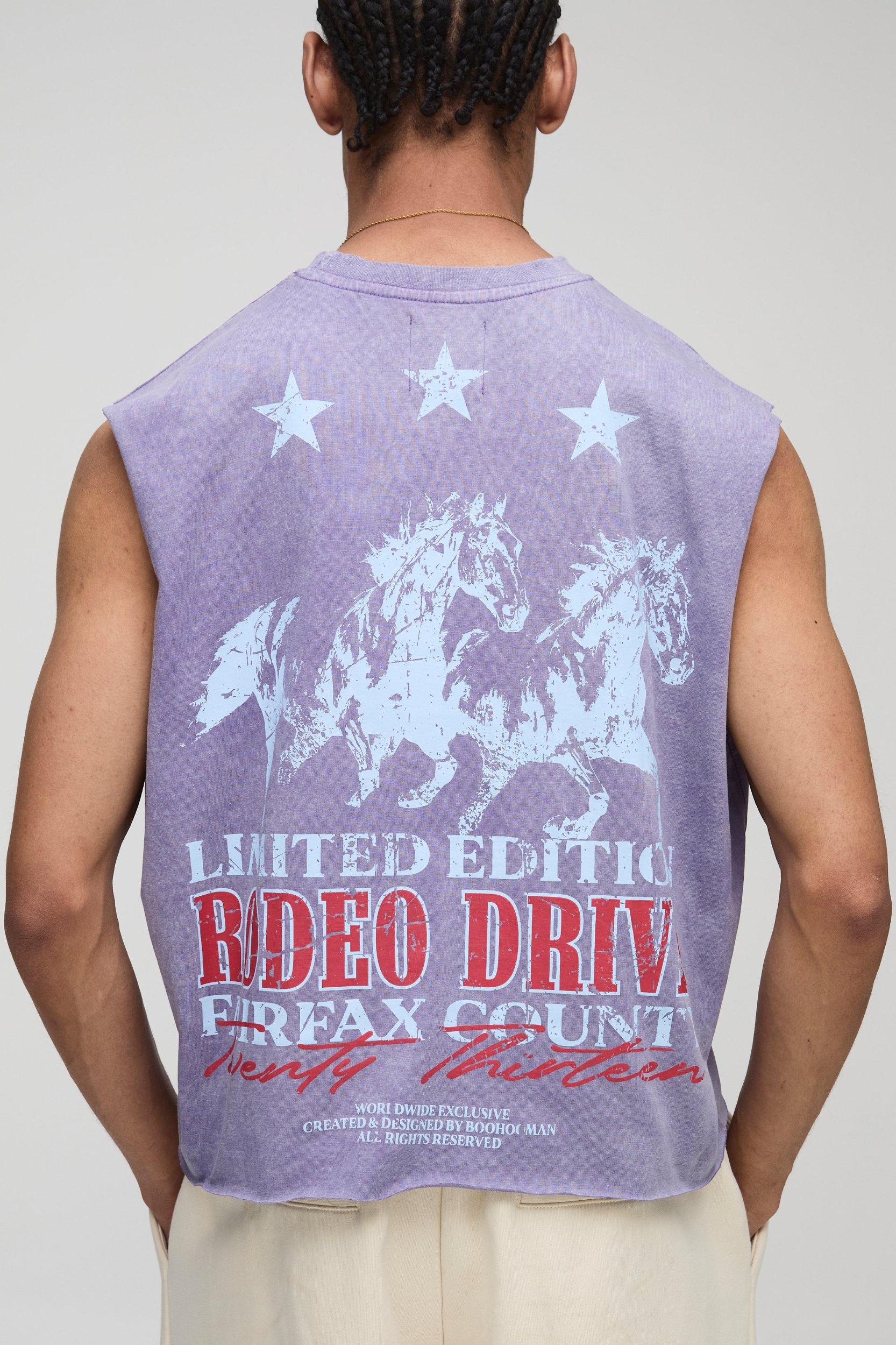 Oversized Shrunken Washed Western Graphic Tank | boohooMAN USA Product Image