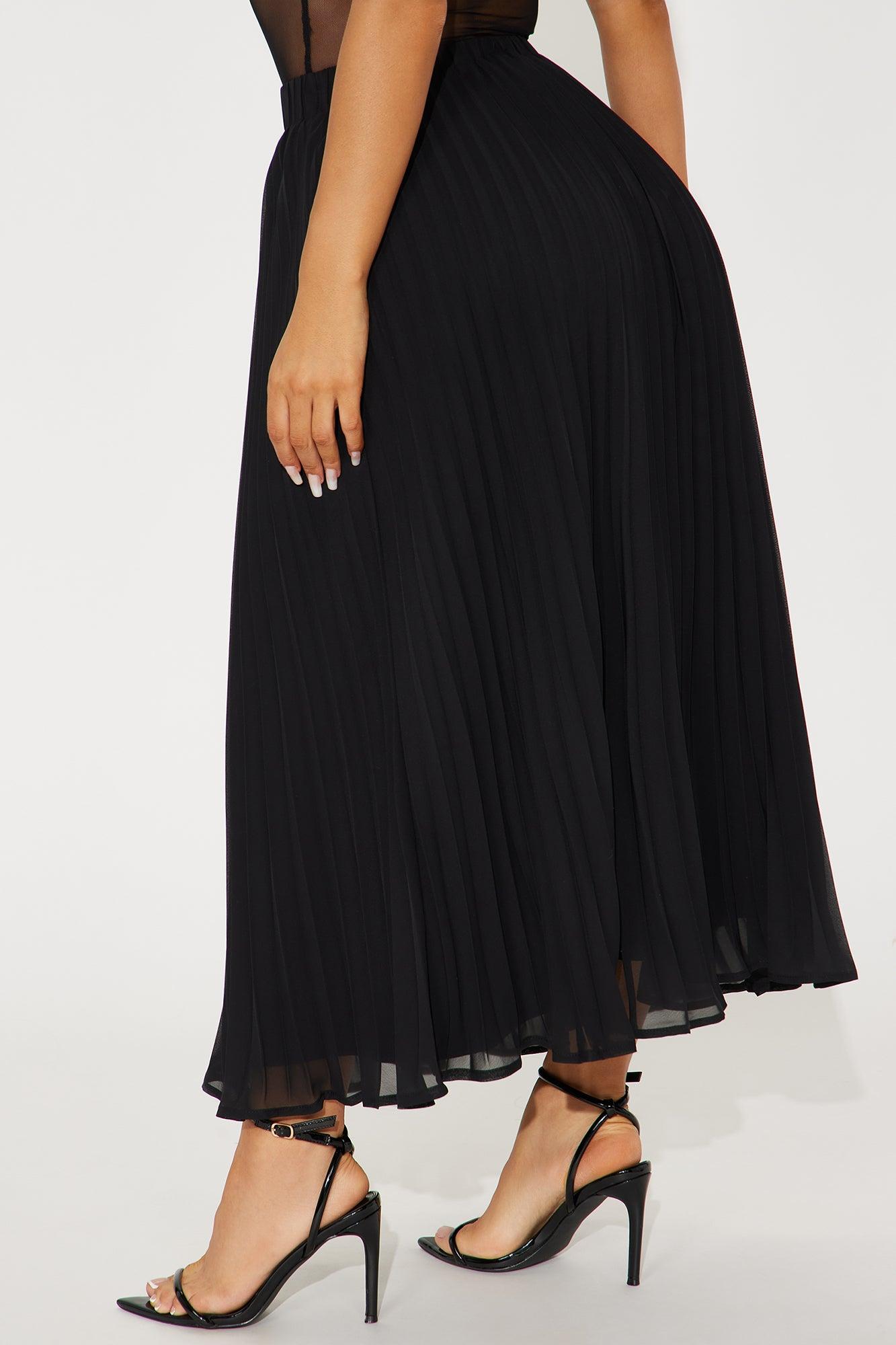 Press Reset Pleated Chiffon Midi Skirt - Black Product Image
