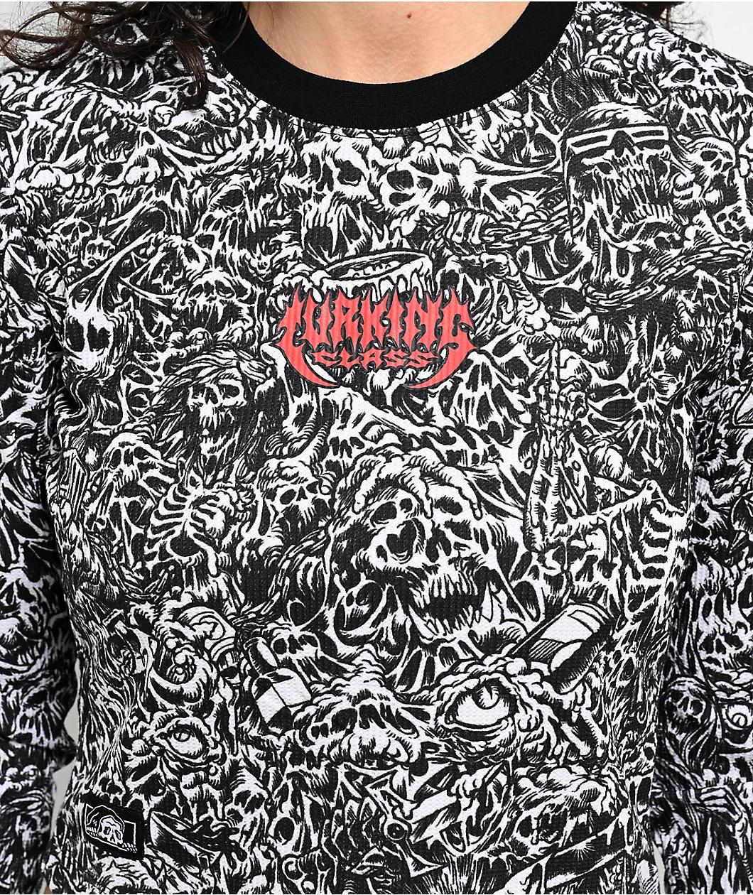Lurking Class By Sketchy Tank x Stikker Madness Black & White Thermal Long Sleeve Crop T-Shirt Product Image