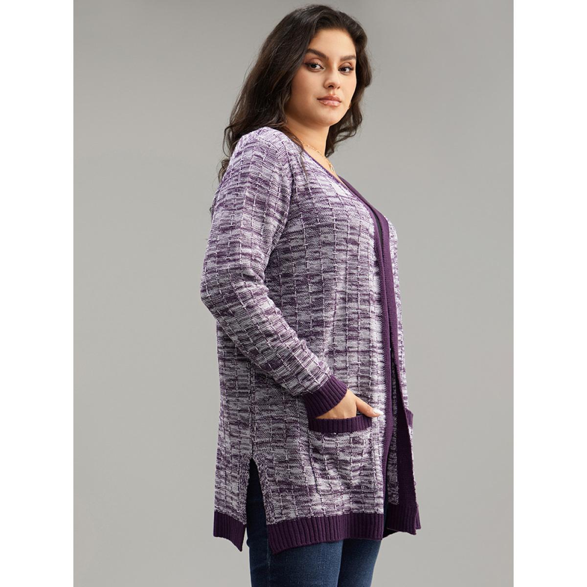 Plus Size Heather Split Side Patched Pocket Cardigan Eggplant Women Casual Loose Long Sleeve Dailywear Cardigans BloomChic 26/4X Product Image