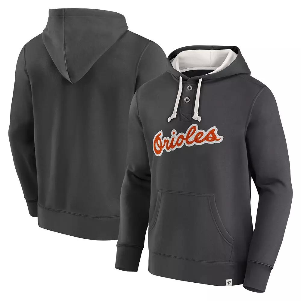 Men's Fanatics Branded Black Baltimore Orioles Plan for Adversity Henley Fleece Pullover Hoodie,  Product Image