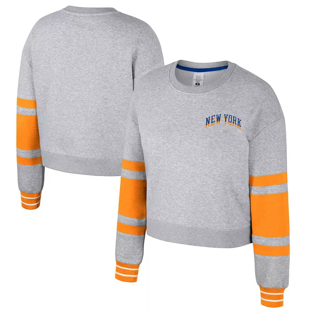 Women's Stadium Essentials Heather Gray New York Knicks 2024/25 City Edition Scrimmage Cropped Pullover Sweatshirt, Size: Large, Grey Product Image