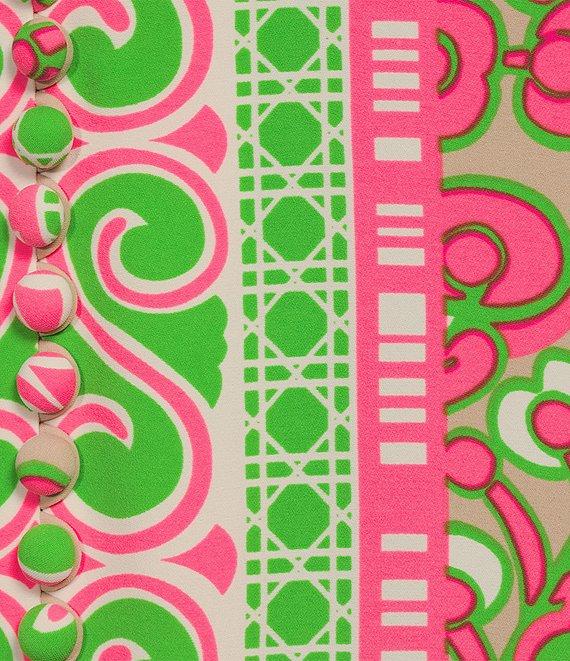 Trina Turk Novak Placed Print V-Neck Sleeveless Button Front Maxi Dress Product Image