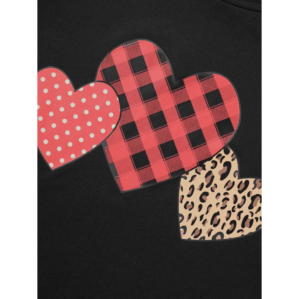 Plus Size Crew Neck Heart Print Sweatshirt Women Black Casual Non Round Neck Everyday Sweatshirts BloomChic 14-16/1X Product Image