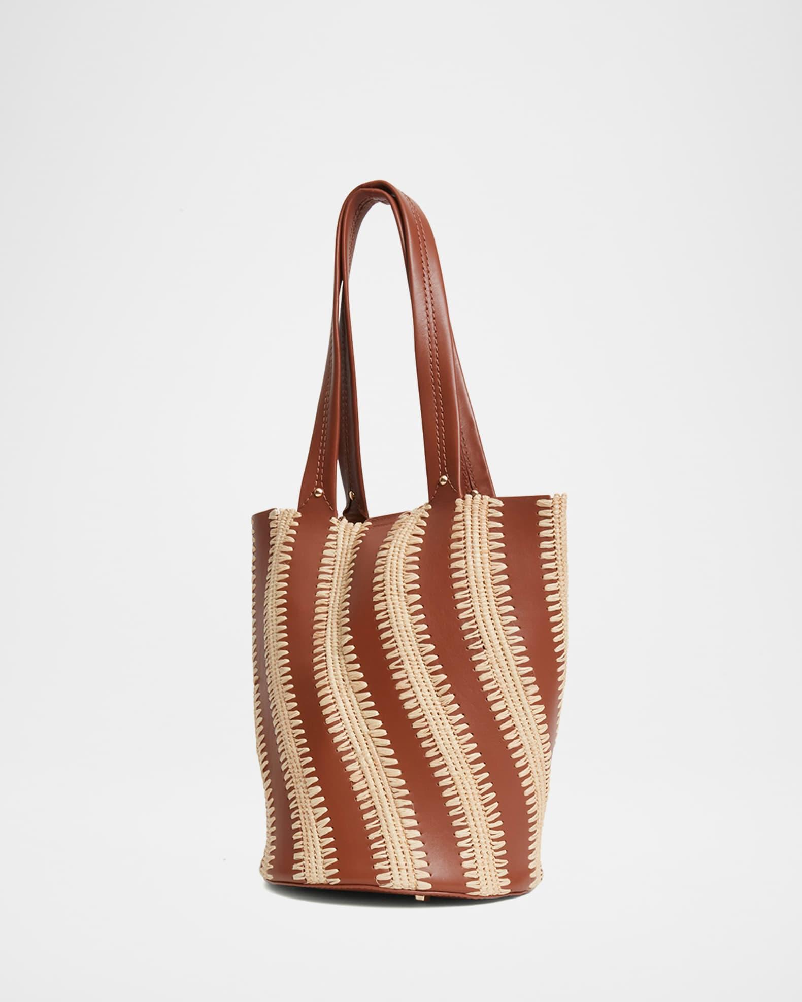 Talia Raffia-Embroidered Leather Tote Bag Product Image