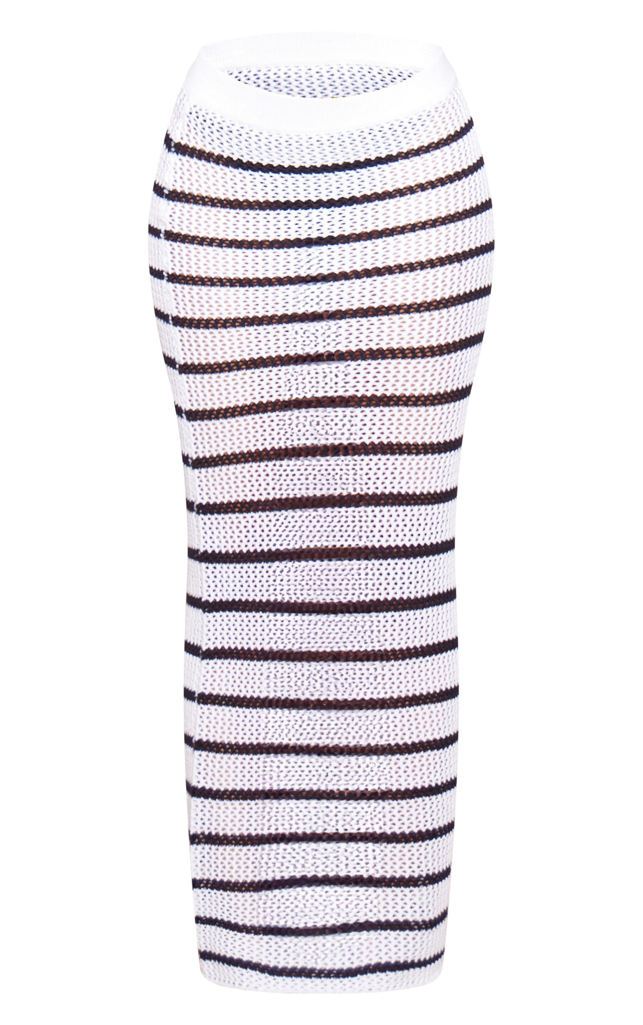 Monochrome Stripe Crochet Knit Maxi Skirt Product Image