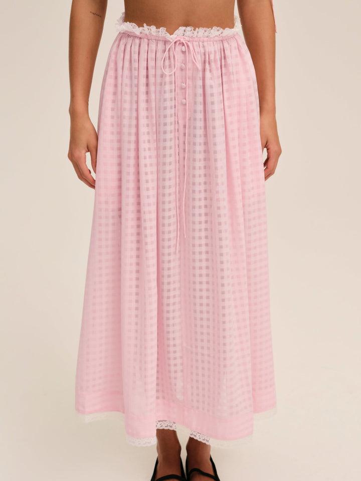 Ginny Gingham Midi Skirt — Pink Product Image