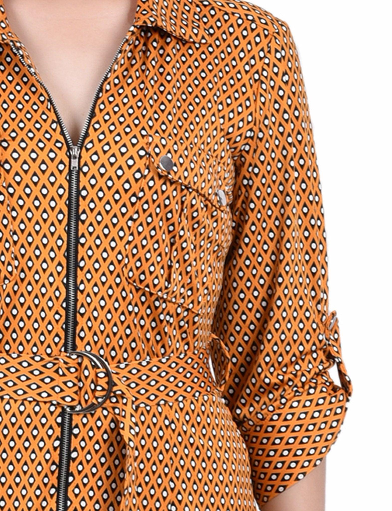 Golden Black Lil Elle Belted Roll Tab Zip Front Shirtdress - Petite Product Image