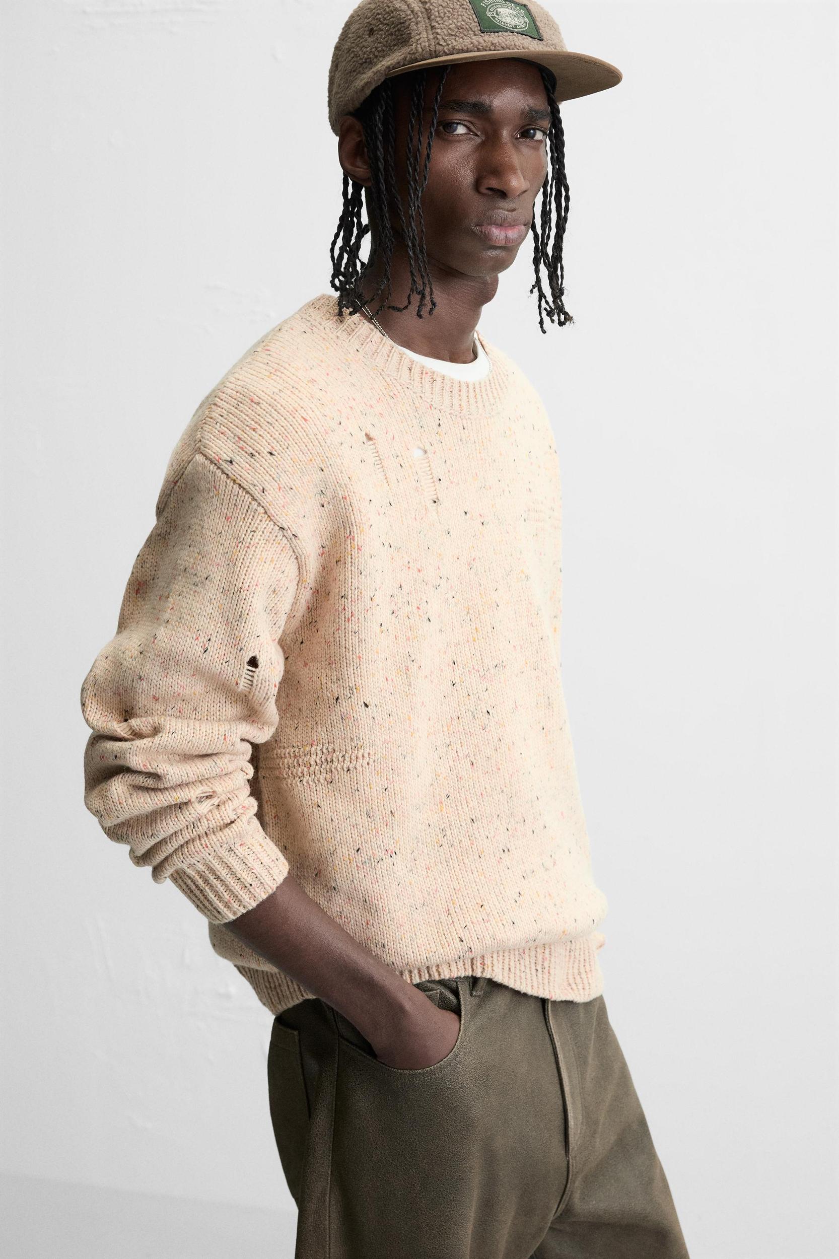 HEATHERED RIPPED EFFECT SWEATER Product Image