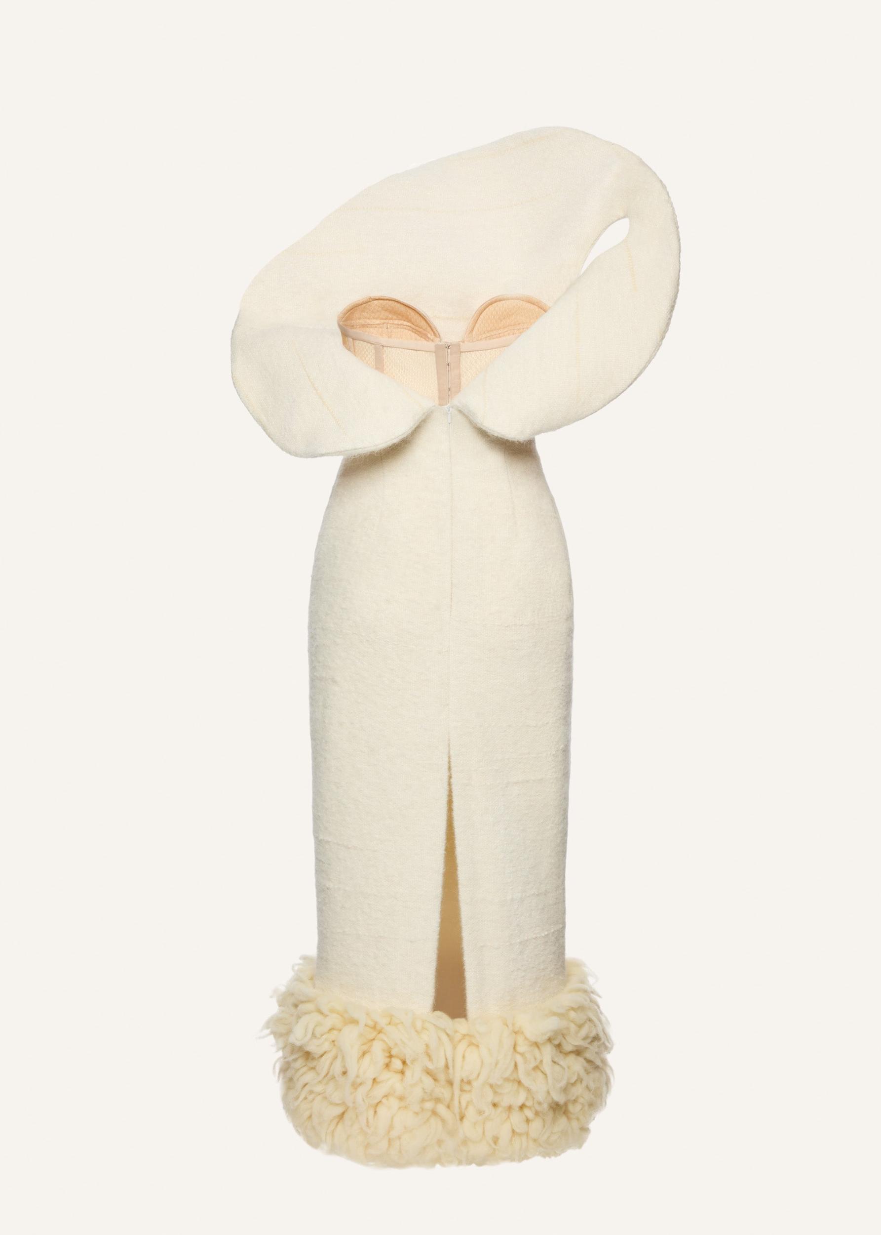 Off-shoulder loom corset dress in white Product Image