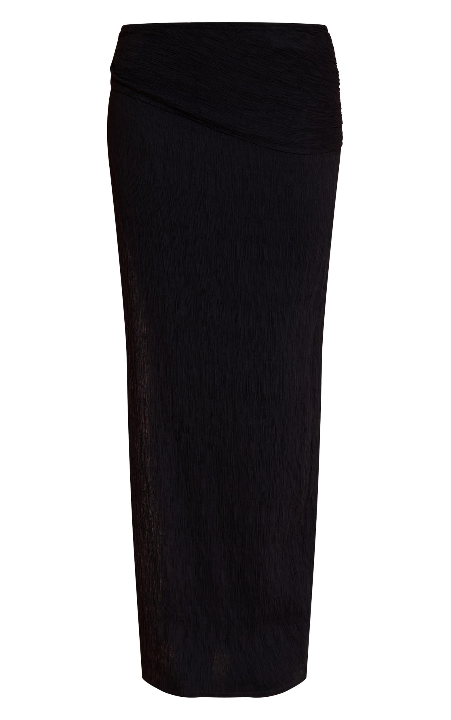 Black Woven Textured Maxi Skirt Product Image