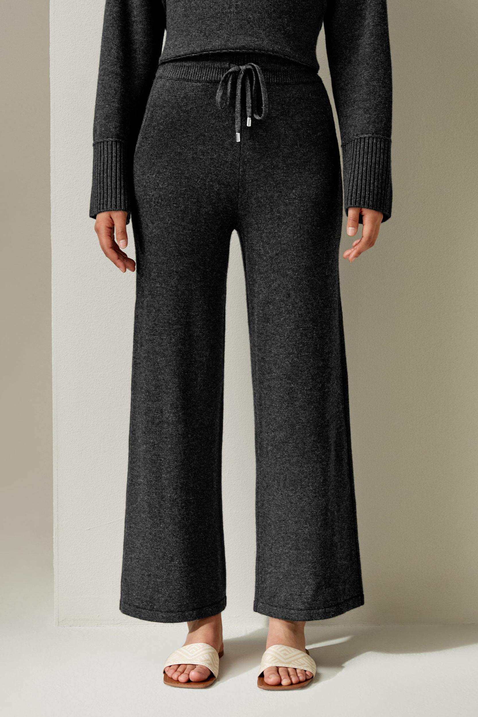 LILYSILK Wool Trousers Women - Dark Gray Wool Cashmere - Comfortable Plain Knit Pattern Trousers M Product Image
