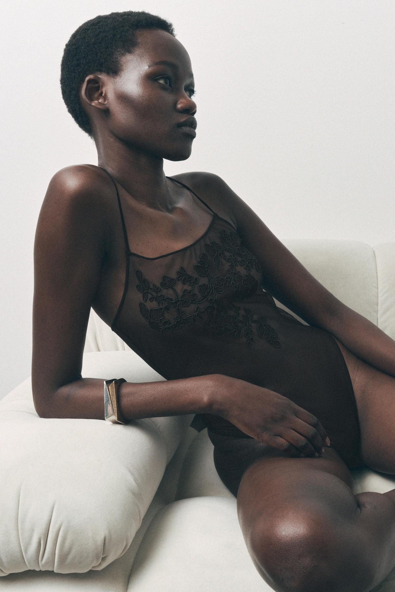 FLORAL EMBROIDERY MESH BODYSUIT Product Image