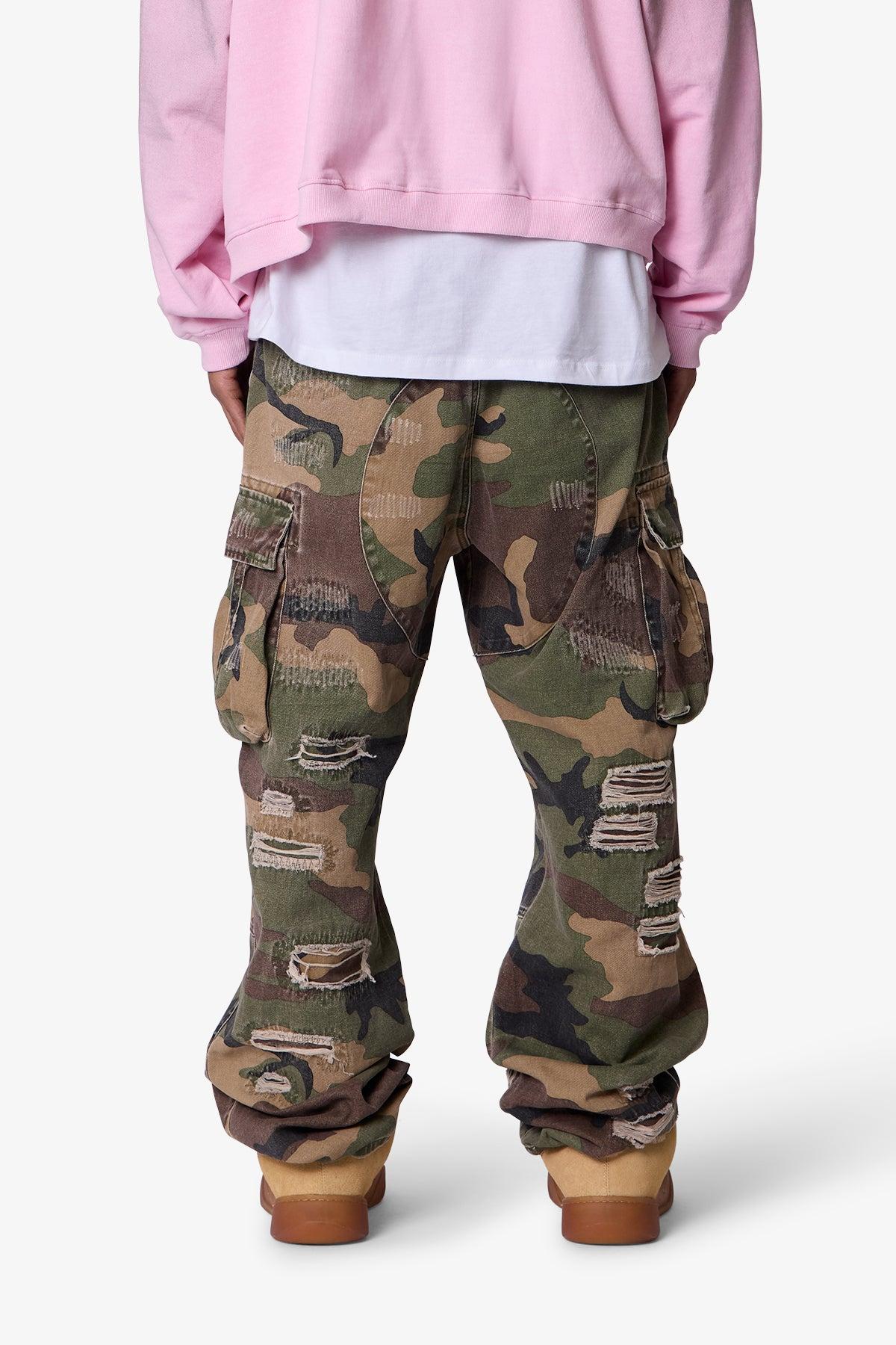 Ultra Baggy Distressed Cargo Pants - Woodland Camo Product Image