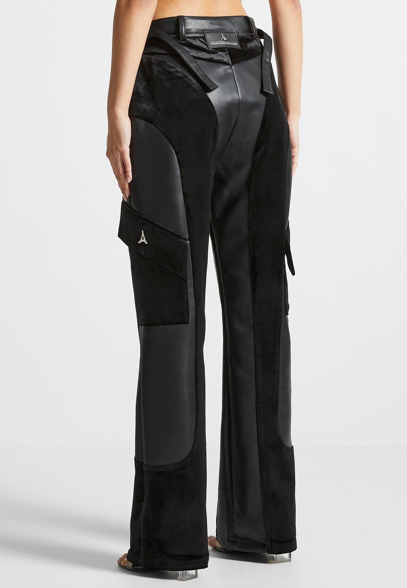 Leather and Velvet Cargo Pants - Black Female Product Image