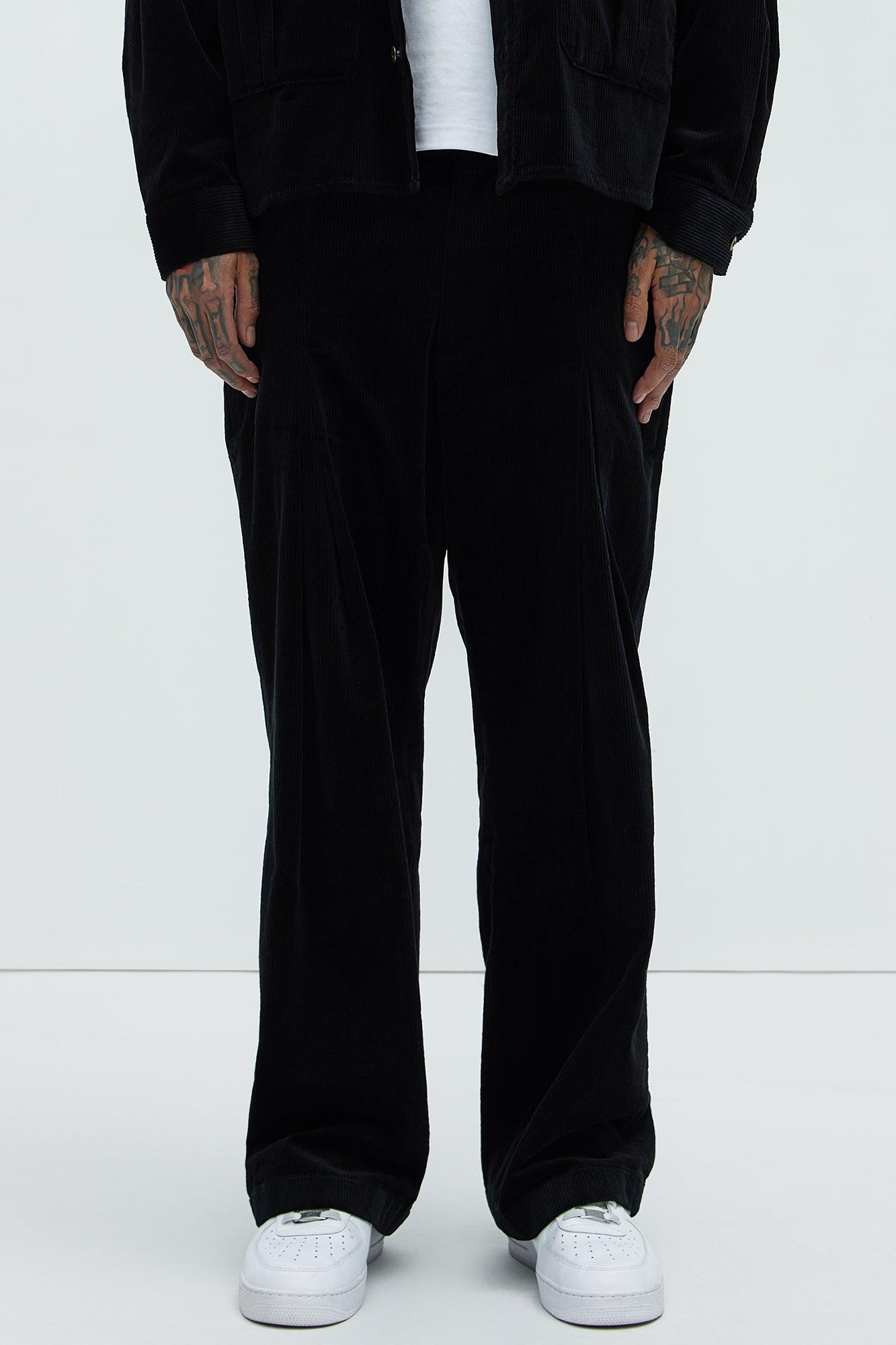 Anderson Pleated Corduroy Pants - Black Product Image