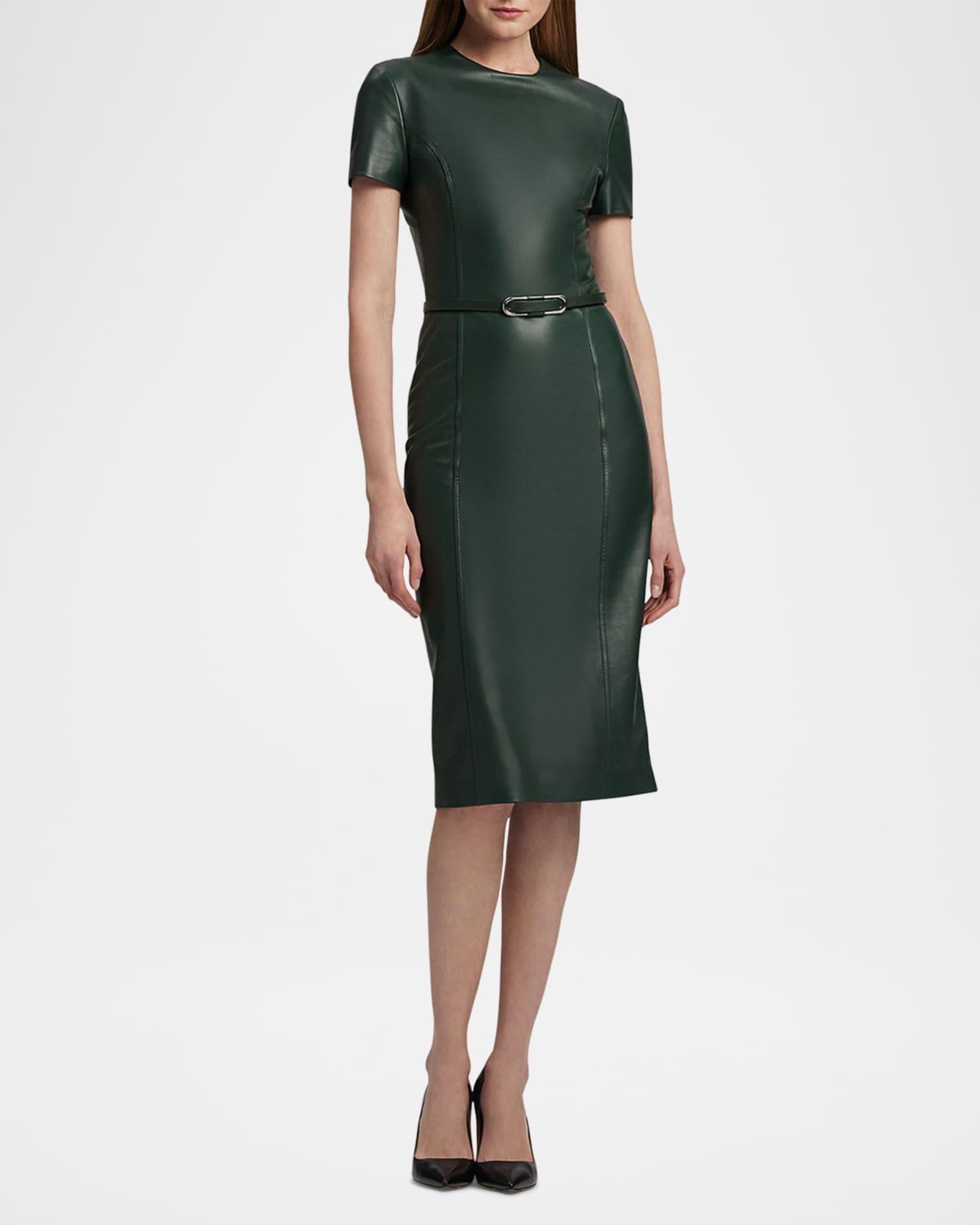 Bethanne Lambskin Leather Short-Sleeve Dress Product Image