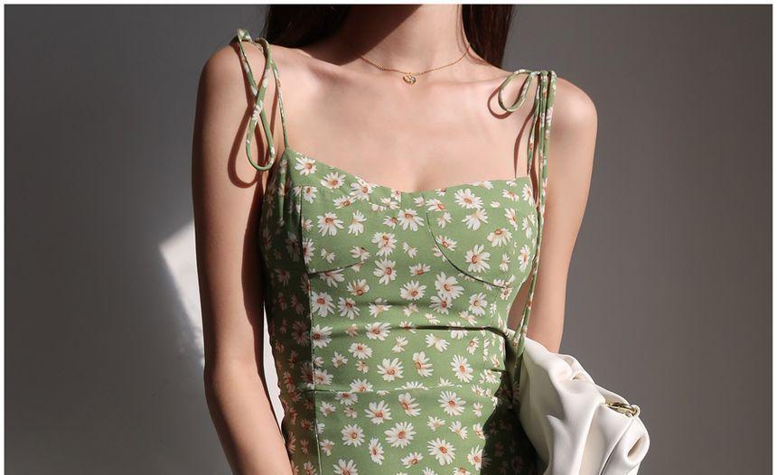 Spaghetti Strap Floral Slim-Fit Slit Midi Dress Product Image