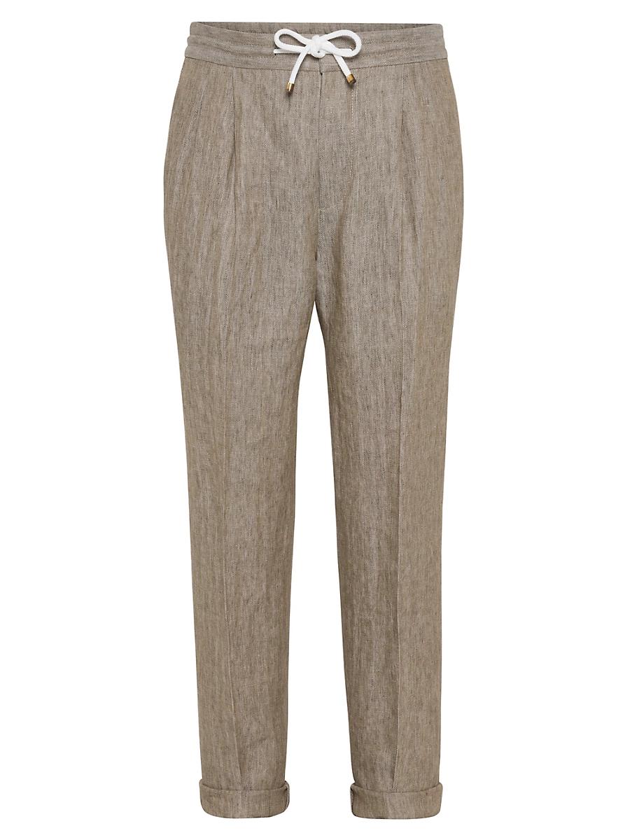 Mens Dlav Linen Chevron Leisure Fit Trousers Product Image