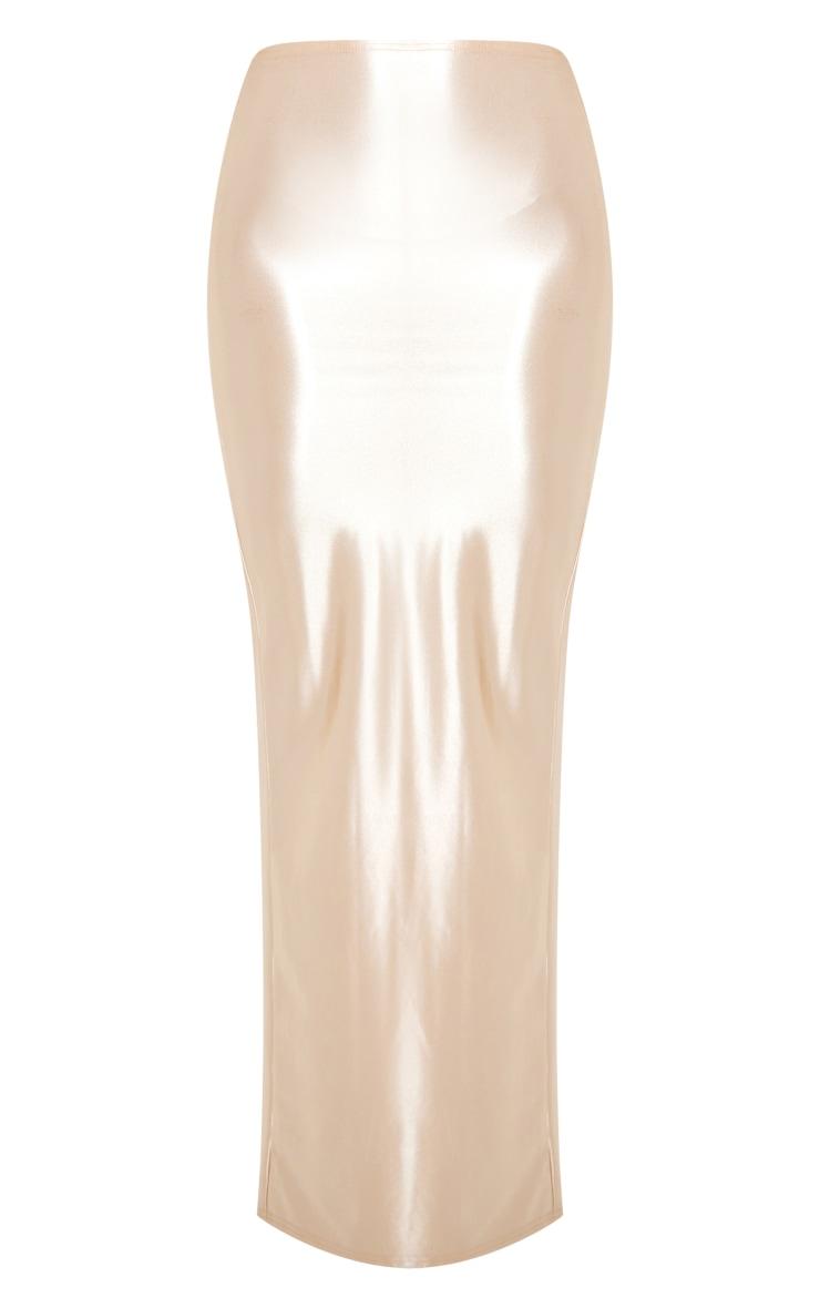 Champagne Stretch Satin Split Side Maxi Skirt Product Image