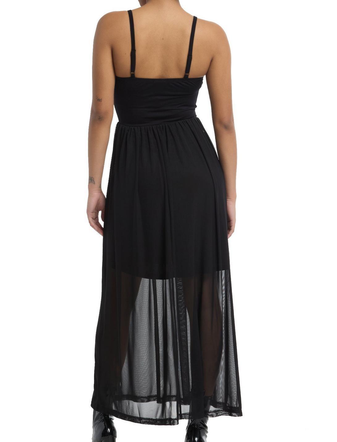 Cosmic Aura Black Mesh Strappy Midi Dress Product Image