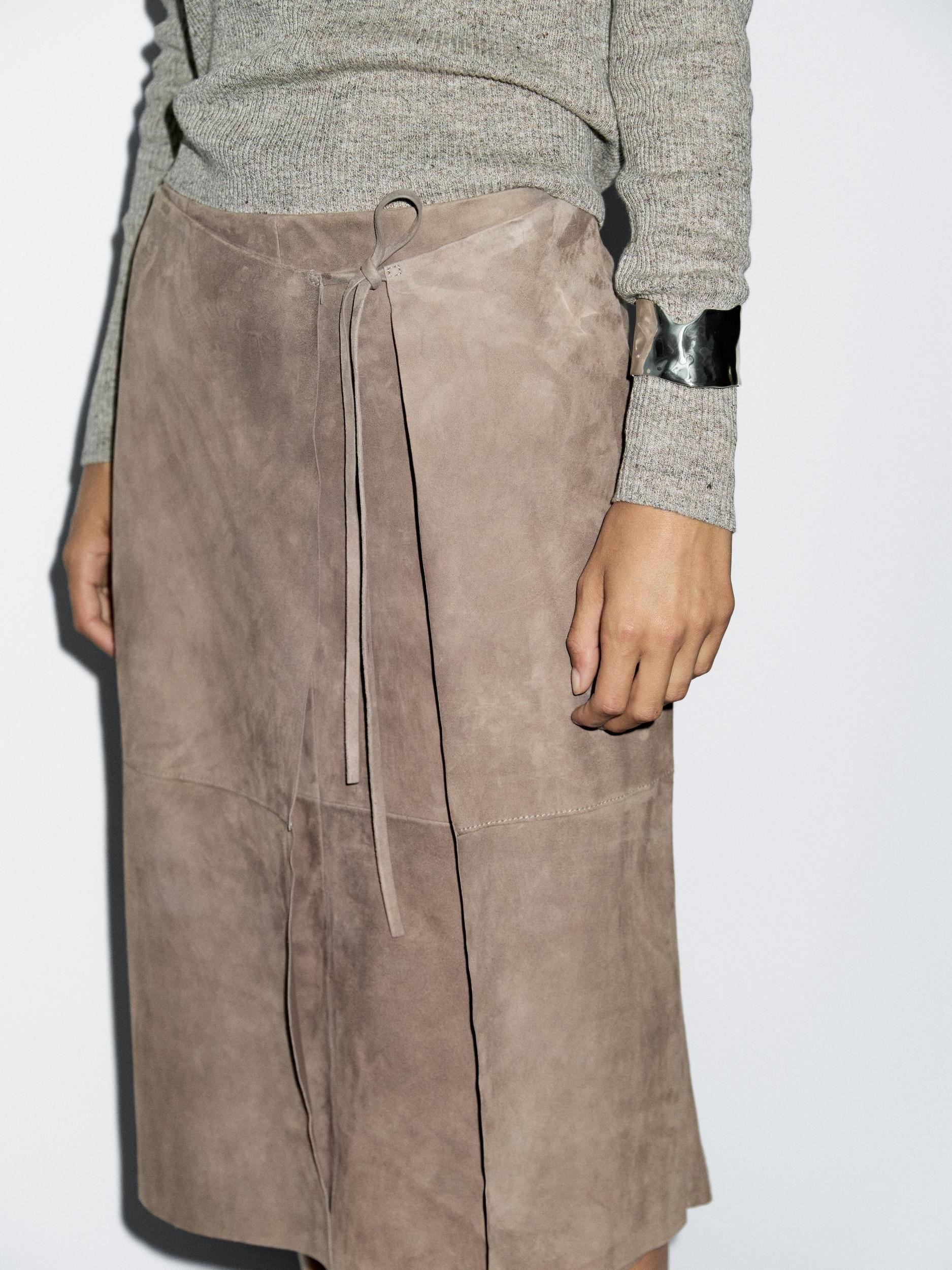 Suede leather wrap midi skirt Product Image