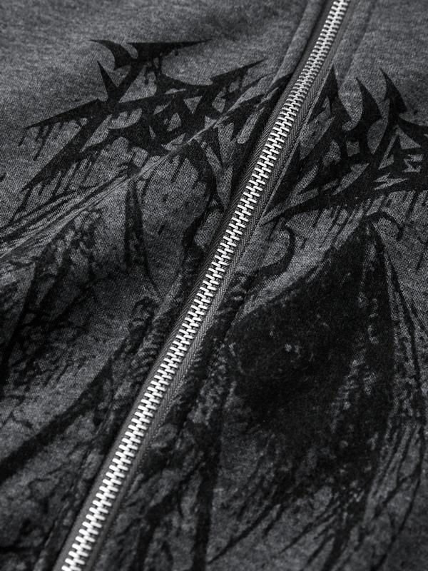 Men's Demon Print Drawstring Zip Up Oversized Hoodie Product Image