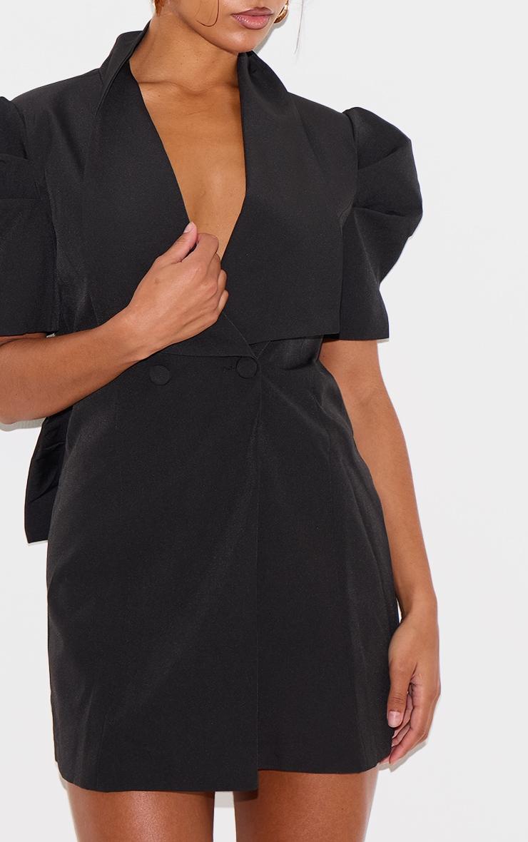 Black Short Sleeve Bow Back Blazer Dress Product Image