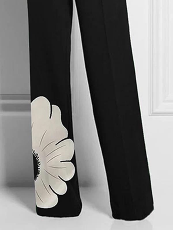 High Waisted Straight Leg Asymmetric Floral Printed Split-Joint Suit Pants Product Image