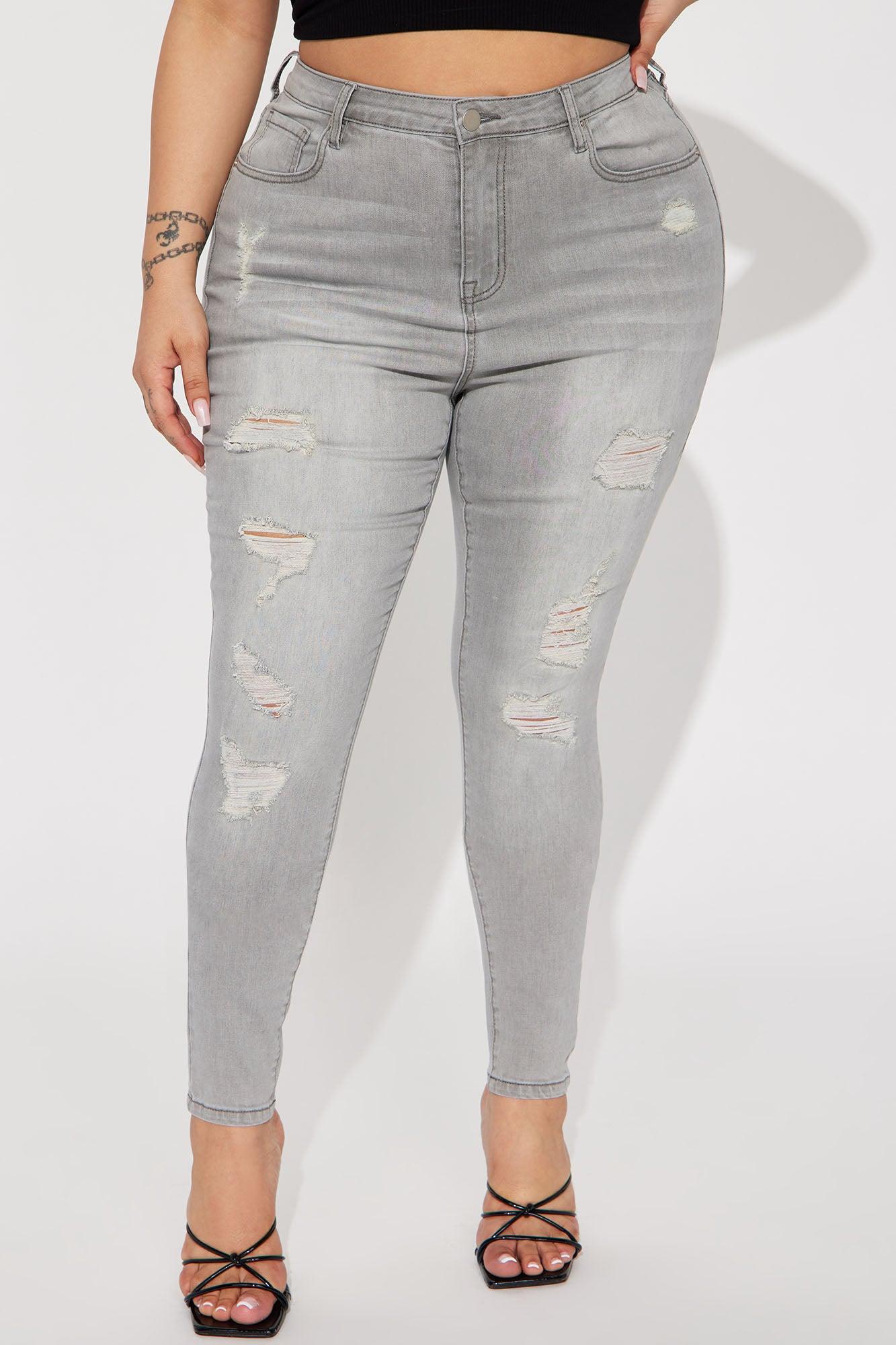 Rosie Ripped High Rise Stretch Skinny Jeans - Grey Product Image