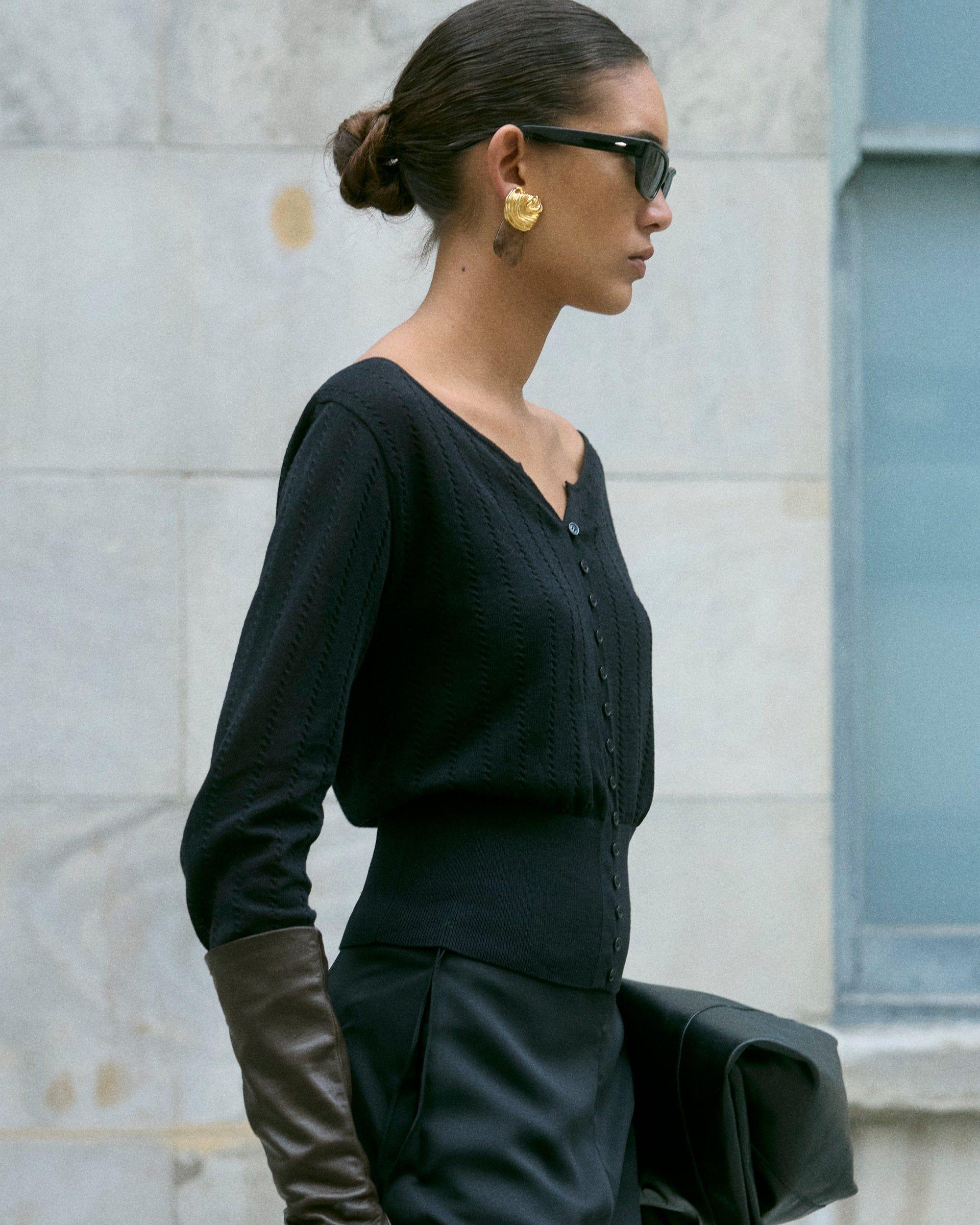 Chava Semi-Sheer Button Knit Top Product Image