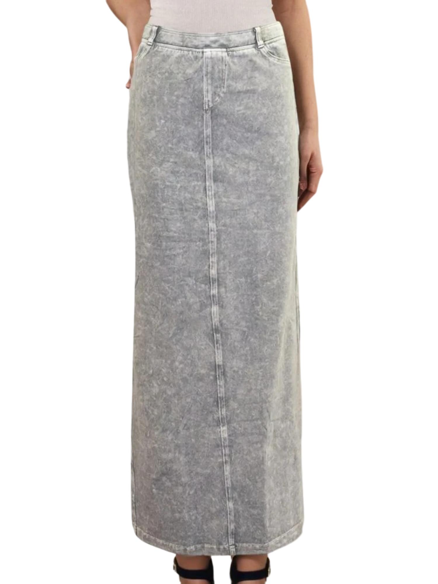 Hard Tail Long Denim Closed Slit Skirt (Style WJ-114) Product Image
