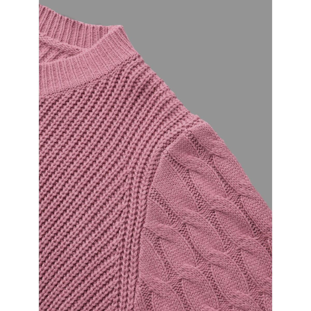 Plus Size Round Neck Textured Cable Knit Pullover Beanpastepowder Women Casual Loose Long Sleeve Round Neck Everyday Pullovers BloomChic 18-20/2X Product Image