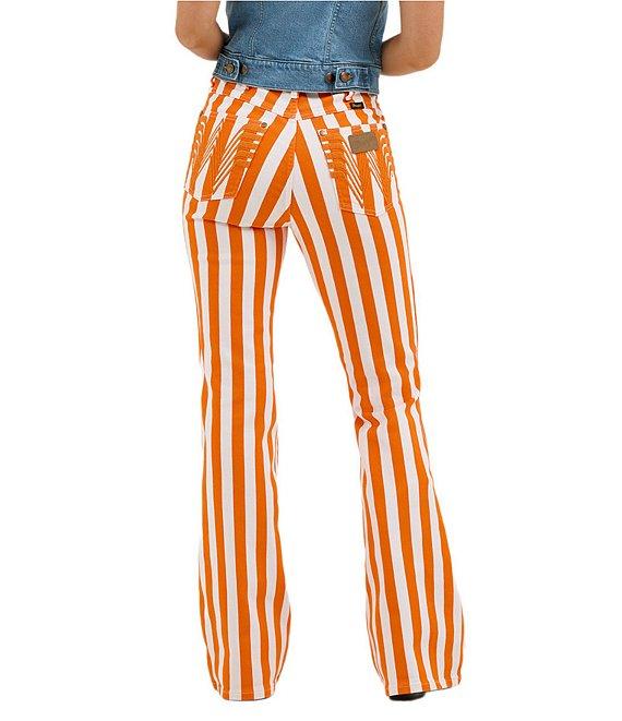 Wrangler x Whataburger Bailey High Rise Orange and White Stripe Flare Jeans Product Image