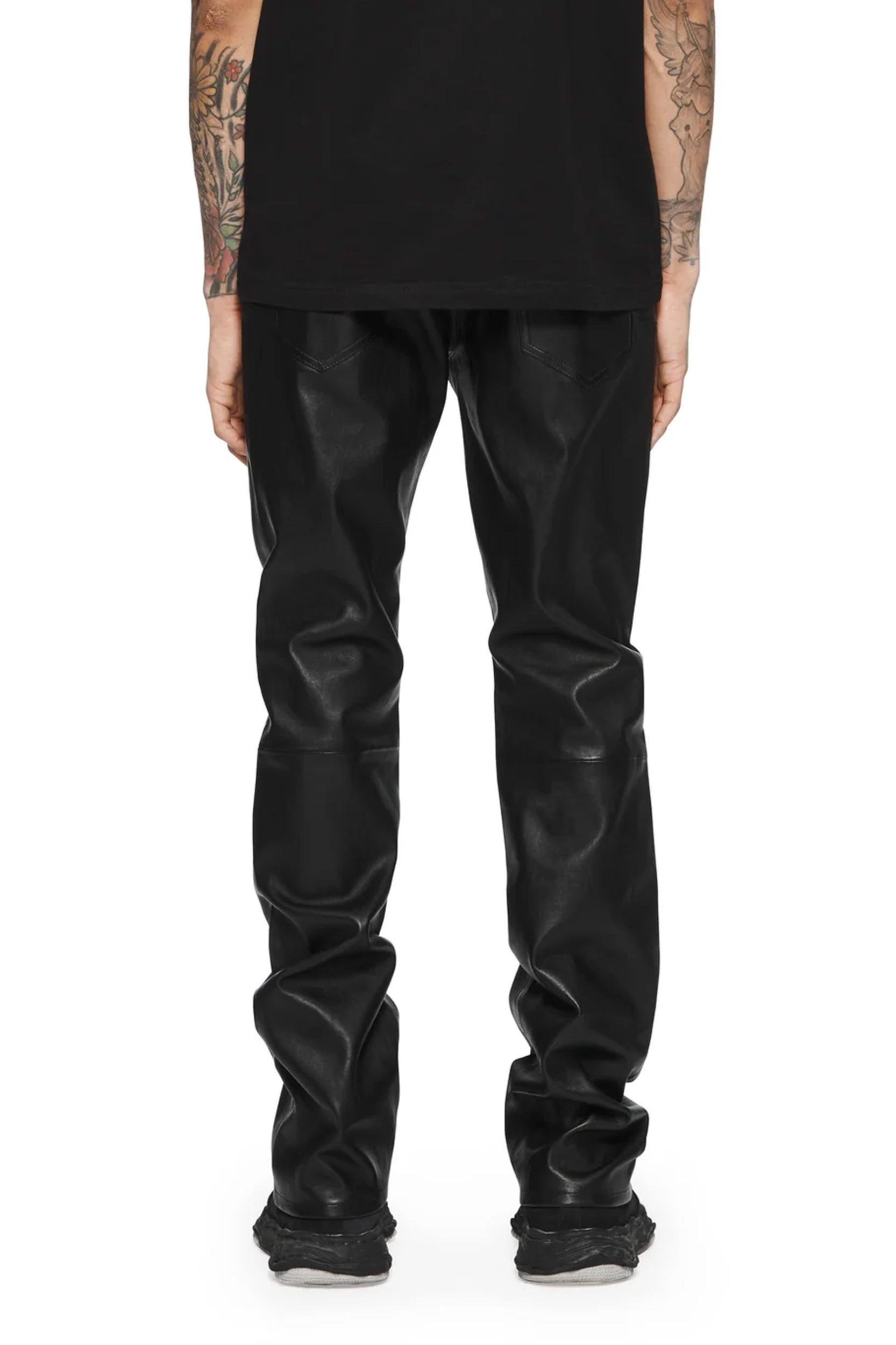 P004 FLARE JEAN - Black Stretch Leather Male Product Image