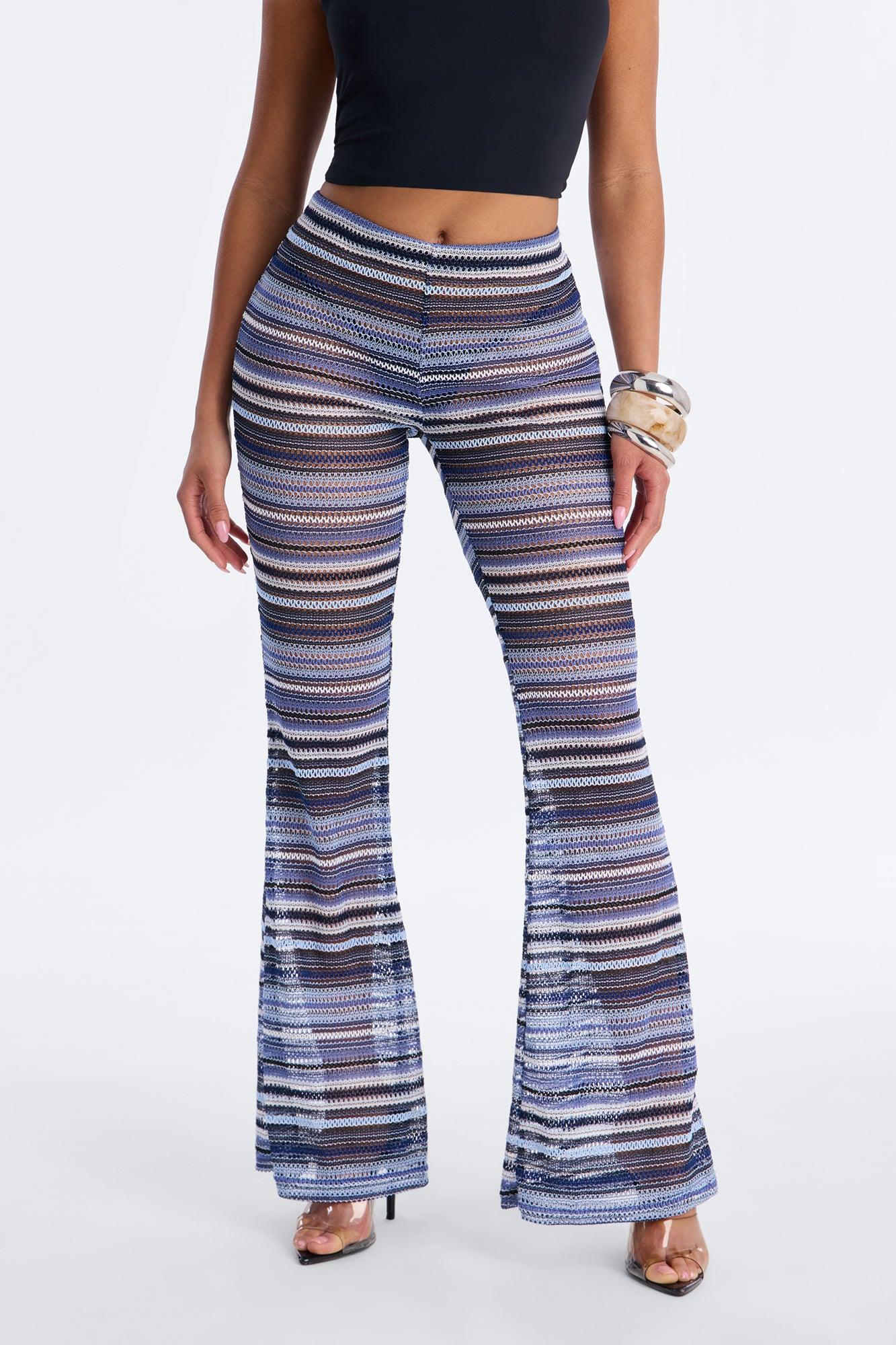 On The Beach Low Rise Crochet Flare Pant 33″ - Blue/combo Female Product Image