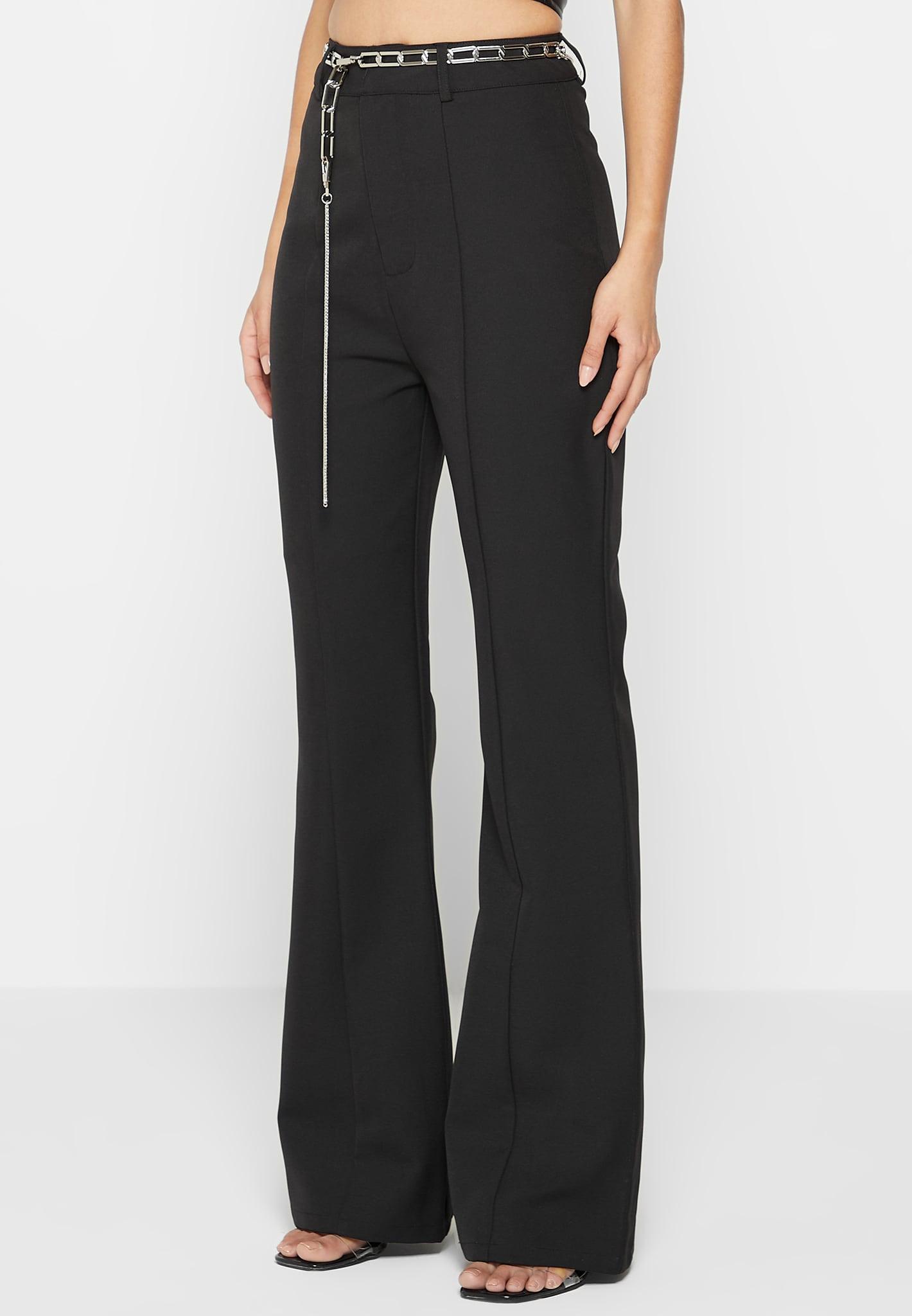 Cut Out Flared Trousers with Chain Belt - Black Female Product Image