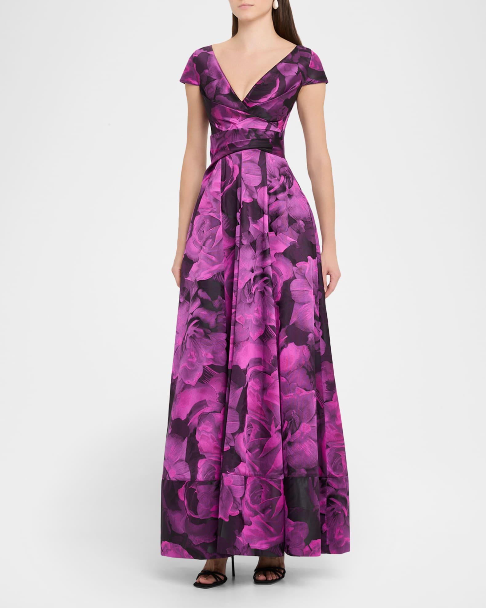 Long Draped Rose Jacquard Dress Product Image