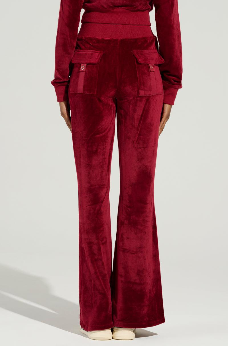 VELOUR GALORE FLARED  LEG JOGGER IN BURGUNDY Product Image