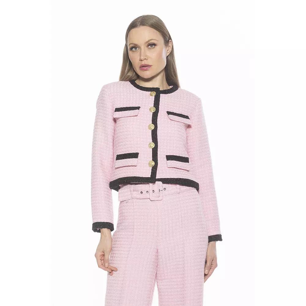 Women's ALEXIA ADMOR Rose Tweed Crewneck 3/4” Sleeve Jacket,  Product Image