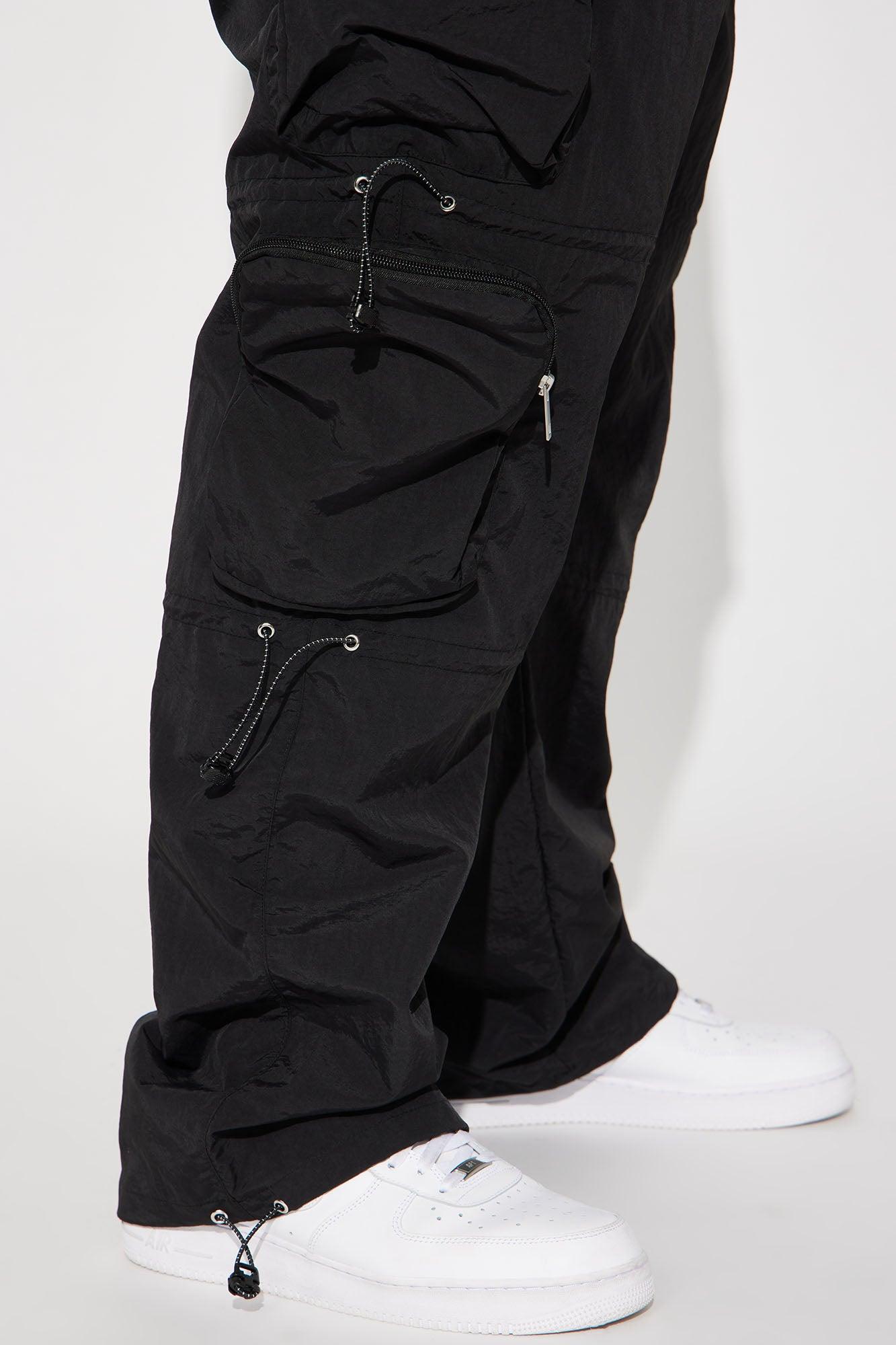Act Like Homie Nylon Drawstring Cargo Pants - Black Product Image