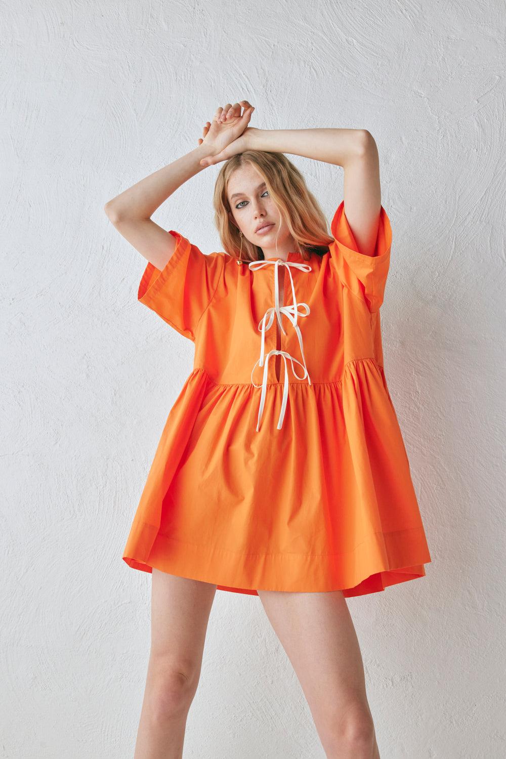 Naomi Smock Mini Dress Tangerine Product Image