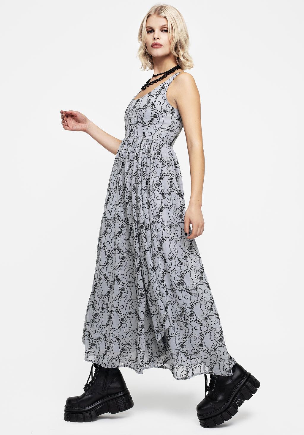 Rosethorn Flocked Velour Chiffon Ruffle Midaxi Dress - Blue Product Image