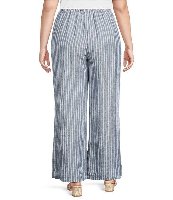 Bryn Walker Plus Stripe Linen Flat Front Elastic Waist Wide Leg Coordinating Pants Product Image