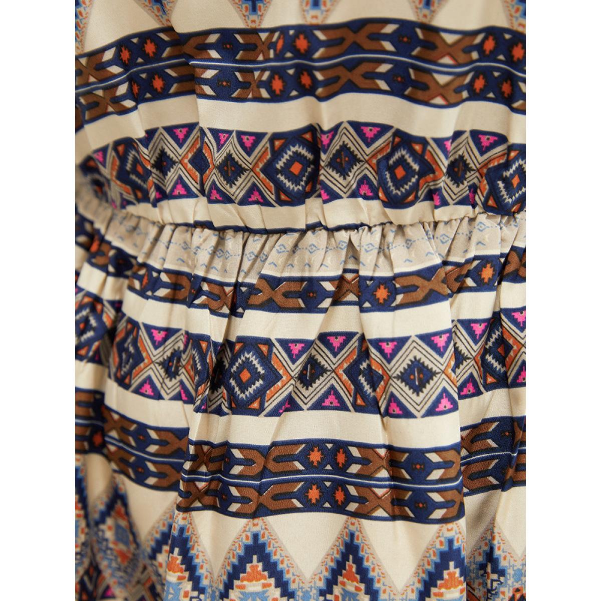 Plus Size Bandana Print Pocket Ruffle Keyhole Knee Dress Multicolor Women Vacation Keyhole V-neck Short sleeve Curvy Knee Dress BloomChic 28/5X Product Image